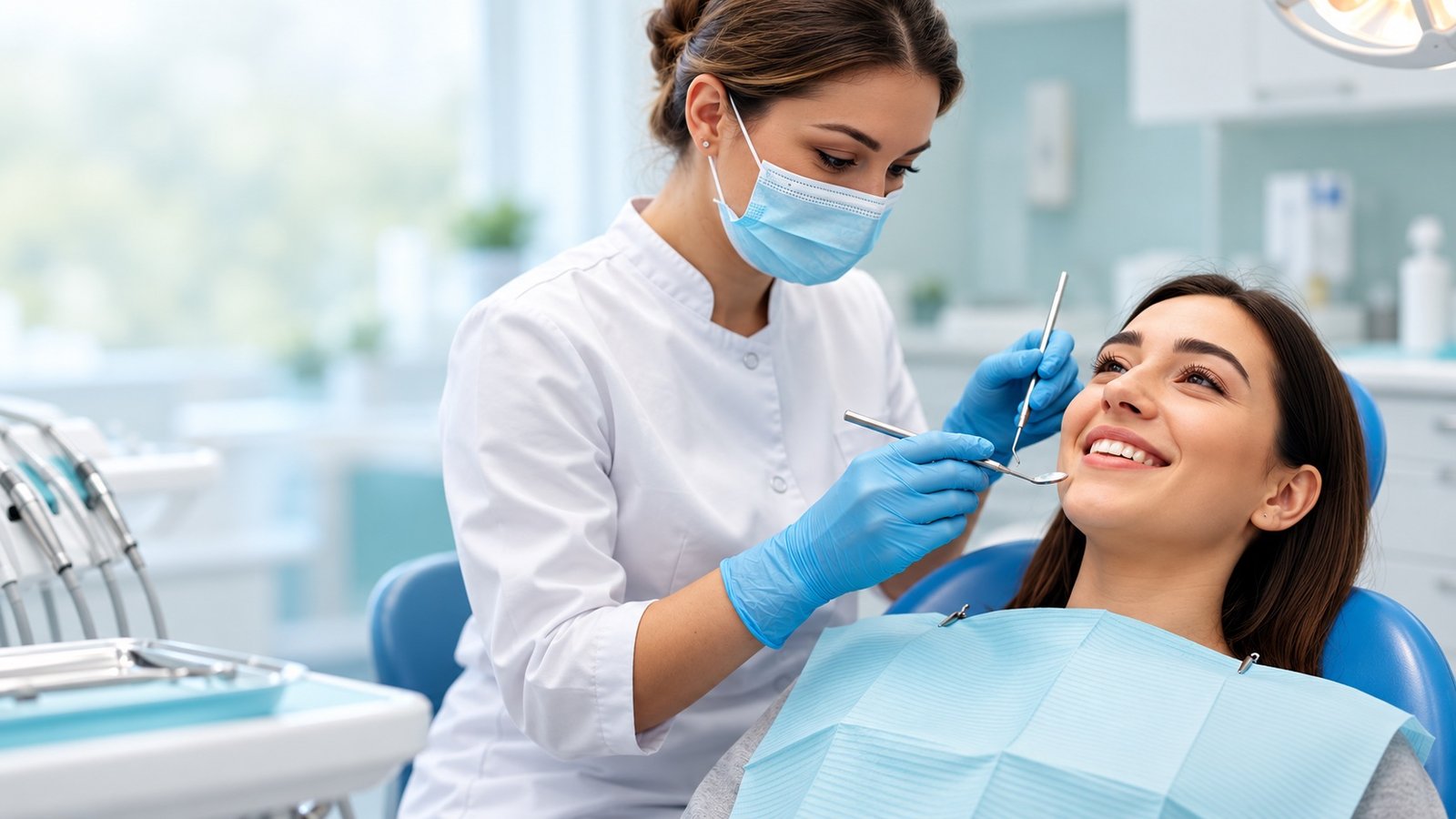 Paciente sonriendo durante una revisión dental